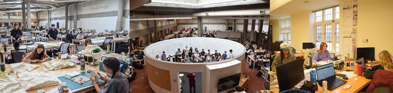 View of Burchard from above showing desks and students working.