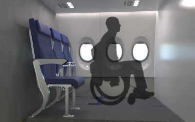 The Wheelchair Space and Securement System - Adaptable aircraft seating that enables passengers to remain in their wheelchair during their flight.