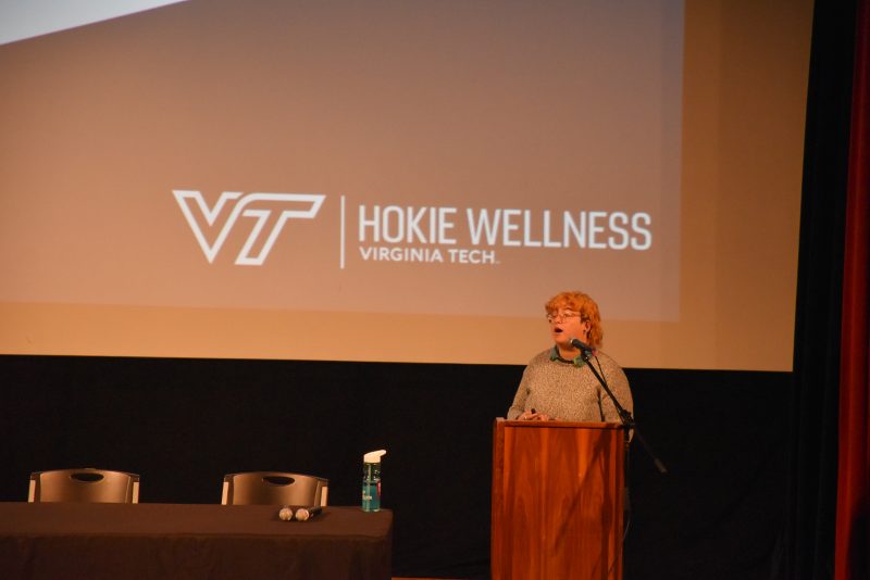 Hokie Wellness presents to students and faculty about healthy growth mindsets in design school.